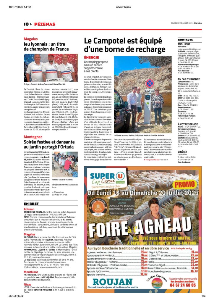 Article Midi libre borne de recharge campotel